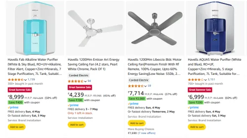Image of Havells Electoronic Household item Minimum 60% Discount+extra coupon discount