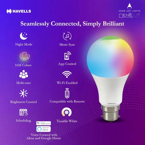 Image of Havells Glamax 9W B22 WiFi LED Smart Bulb with Music Sync Function, Compatible