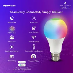 Havells Glamax 9W B22 WiFi LED Smart Bulb with Music Sync Function, Compatible