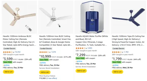 Image of Havells Household Electronics Items Minimum 50% Discount + Extra Coupon Discount