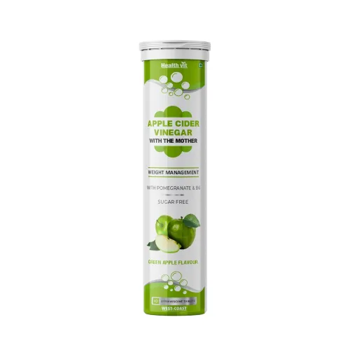 Image of Healthvit Apple Cider Vinegar 500mg with Pomegranate &Free 10 Effervescent Tablets Green Apple