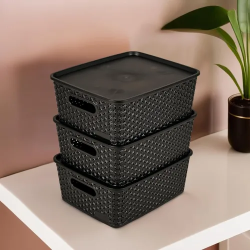 Image of Heart Home 3 Pcs Stackable Plastic Storage Box with Lid
