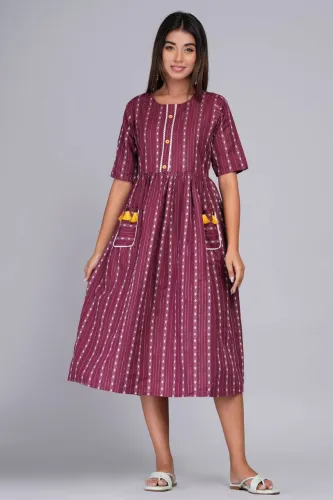 Image of HEARTLOOM Women Woven Design Khadi Cotton Flared Kurta
