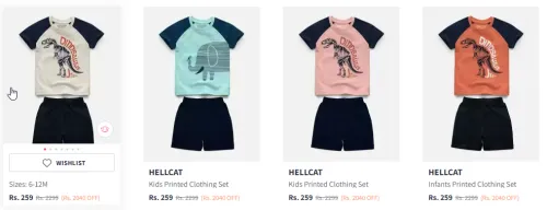 Image of HELLCAT Kids Graphic Printed T-shirt With Shorts Starting At @₹259