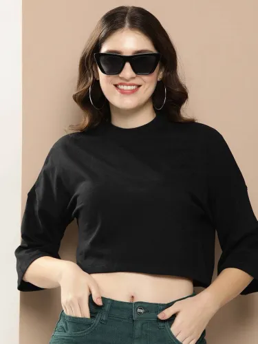 Image of HERE&NOW Cotton Blend Black T-Shirt