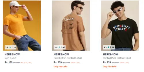 Image of HERE&NOW Men T-shirt Starting @ ₹189