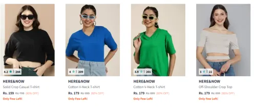 Image of HERE&NOW Solid Crop Casual T-shirt Starting At ₹159