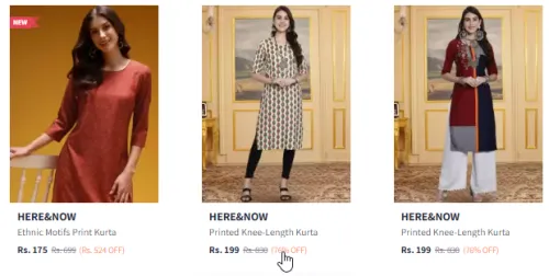 Image of HERE&NOW Women Fashion Kurta Starting @ ₹175