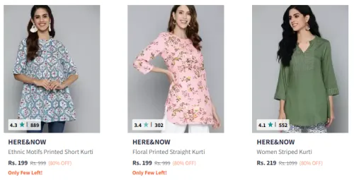 Image of HERE & NOW Women's Kurti at Minimum 80% Discount