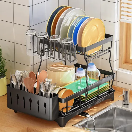 Image of HERJOY Carbon Steel Dish Drying Rack - 2 Tier 