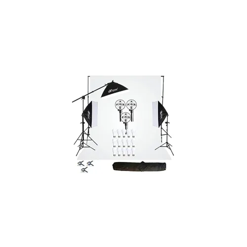 Image of HIFFIN 5 PRO Quadlux III Softbox Lighting Kit + 9x10ft White Backdrop