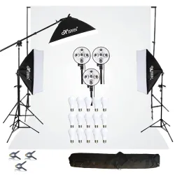 HIFFIN 5 PRO Quadlux Mark III Soft LED Lighting Kit + 9x10ft White Backdrop + Stand System