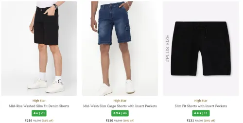 Image of HIGH STAR Men's Slim Fit Denim Shorts at Minimum 81% Discount