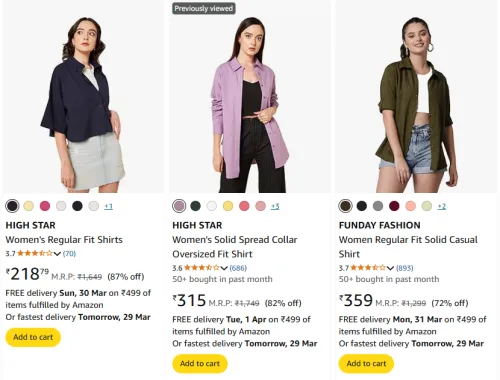 Image of HIGH STAR Women's Regular Fit Shirts Starting At @₹218