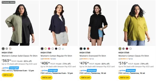 Image of HIGH STAR Women's Shirts at minimum 75% Discount
