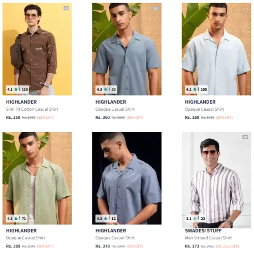 Image of HIGHLANDER Brand Men's Shirts @ Minimum 80% Discount