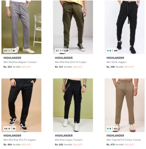 Image of HIGHLANDER Brand Men's Trousers @ Minimum 80% Discount