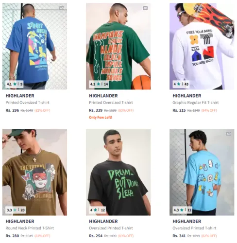Image of HIGHLANDER Brand Men's T-shirts @ Minimum 80% Discount