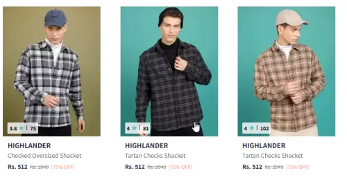 Image of HIGHLANDER Checked Spread Collar Flannel Shirt Starting At @₹512