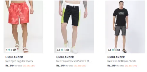 Image of HIGHLANDER Men Casual Shorts Starting @ ₹249