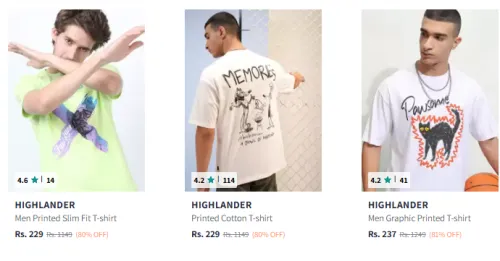 Image of HIGHLANDER Men Fashion T-Shirt Minimum 80% Discount