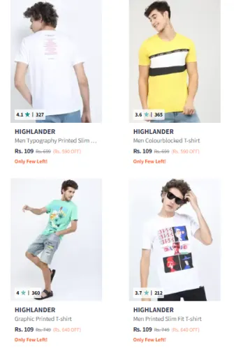 Image of Highlander Men Fashion Tshirt Starting @ ₹109