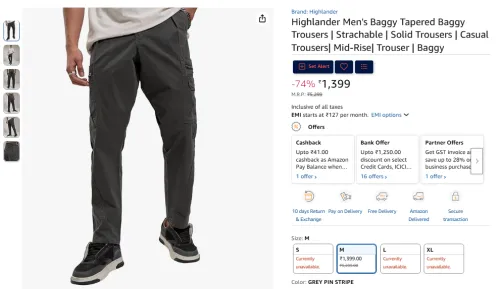 Image of Highlander Men's Baggy Tapered Baggy Trousers