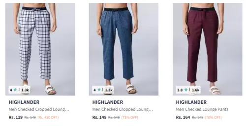 Image of Highlander Men’s Checked Lounge Pants Starting At ₹119