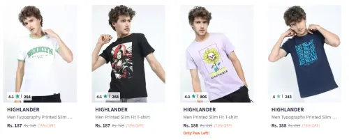 Image of HIGHLANDER Men's Slim Fit T-shirt Starting Price @₹159