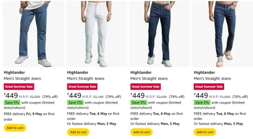 Image of Highlander Men's Straight Jeans Starting At @₹449