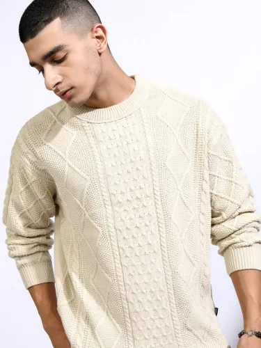 Image of HIGHLANDER Men Self Design Round Neck Sweater