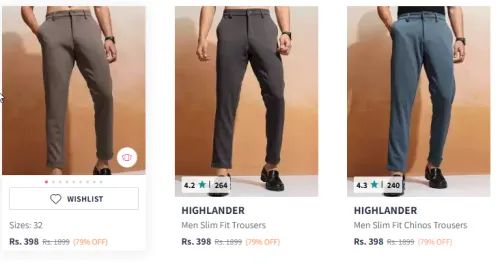 Image of HIGHLANDER Men Slim Fit Chinos Trousers Starting At ₹398