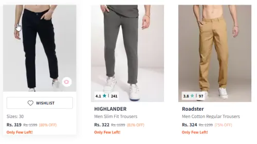 Image of HIGHLANDER Men Tapered Fit Trousers Starting Price @₹319