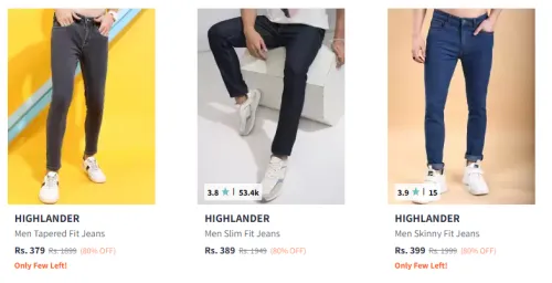 Image of Highlander Men's Jeans at Minimum 80% Discount