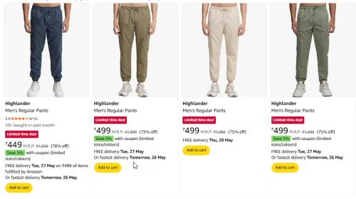 Image of Highlander Men's Regular Pants Minimum 75% Discount