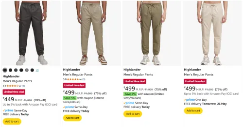 Image of HIGHLANDER Men's Trousers at minimum 75% Discount