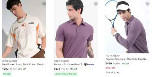 Image of Highlandr Men Fashion T-shirt Minimum 70% discount