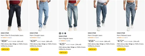 Image of HIGH STAR Men's Jeans at minmum 75% Off