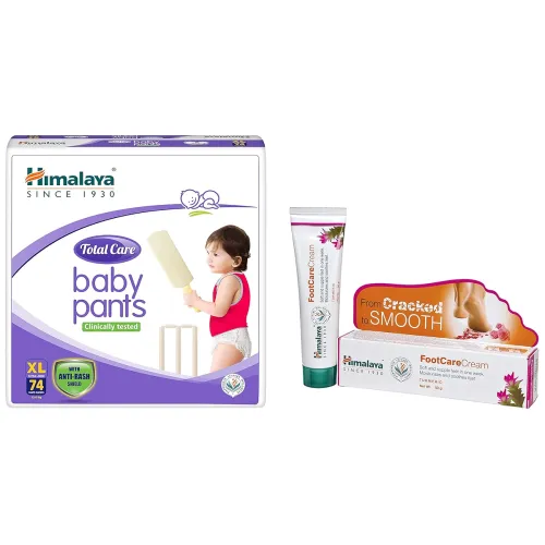 Image of Himalaya Total Care Baby Pants Diapers, Extra Large (12-17 kg), 74 Count & Himalaya Wellness Foot Care Cream | Moisturiz