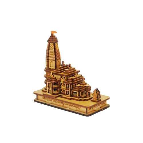 Image of HINDON Ram Mandir Ayodhya 3D Model Wooden Temple with Light (6X4) INCH