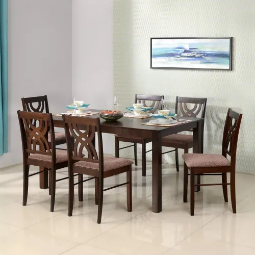 Image of @home by Nilkamal Alice Solid Rubber Wood Dining Table 6 Seater|