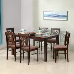 @home by Nilkamal Alice Solid Rubber Wood Dining Table 6 Seater|