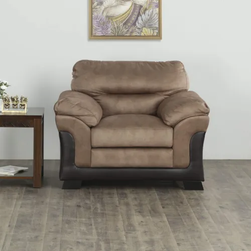 Image of Home Centre Aries Brown Solid Fabric 1-Seater Sofa - 113cm