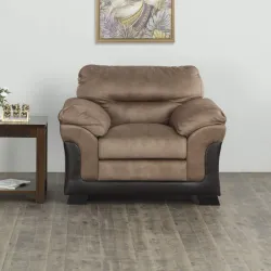 Home Centre Aries Brown Solid Fabric 1-Seater Sofa - 113cm