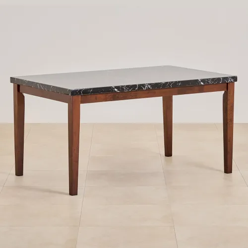 Image of Home Centre Jasper Faux Marble Top 6-Seater Dining Table - Black and Brown