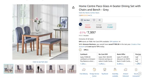 Image of Home Centre Paco Glass 4-Seater Dining Set 