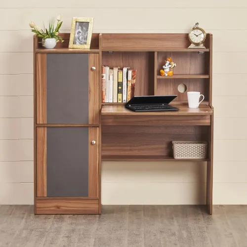 Image of Home Centre Quadro Nxt Study Engineered Wood Desk with Flap - Walnut Finish