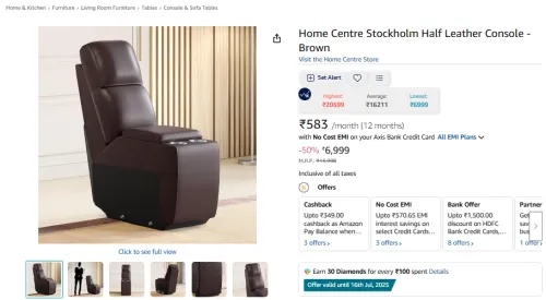 Image of Home Centre Stockholm Half Leather Console - Brown