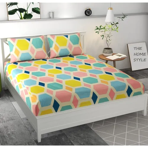 Image of Home Style King Size Double Bed Bedsheet with 2 Pillow Covers