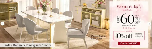Image of Homecentre Coupon : Women's day sale upto 60% + 10% extra on furniture